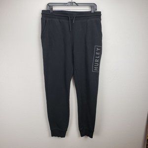 Hurley Men's Size L Black Jogger Sweatpants With‎ Side Logo Drawstring Waist